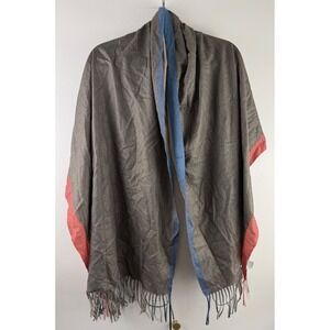 2CHIC Oversized Viscose Scarf Wrap Blue Coral Tan Fringe Shawl